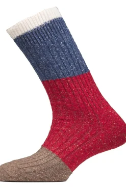 Discount Alpaca socks Wandelsokken Merino Block Latte/Blue/Red/Dark Tan