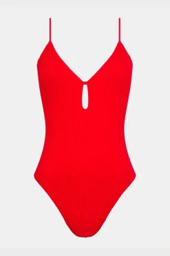 New CHANTELLE Badpak Wirefree Plunge T-Shirt Swimsuit Cherry Red