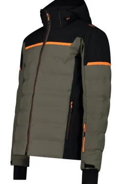 Fashion CMP Ski-Jas Man Ski Jacket Down Look Olive/Fanta Fluo