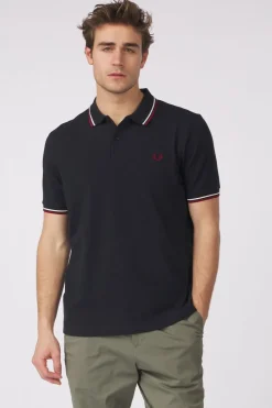 Best Fred Perry Polo Twin Tipped Nvy/Swht/Bntred
