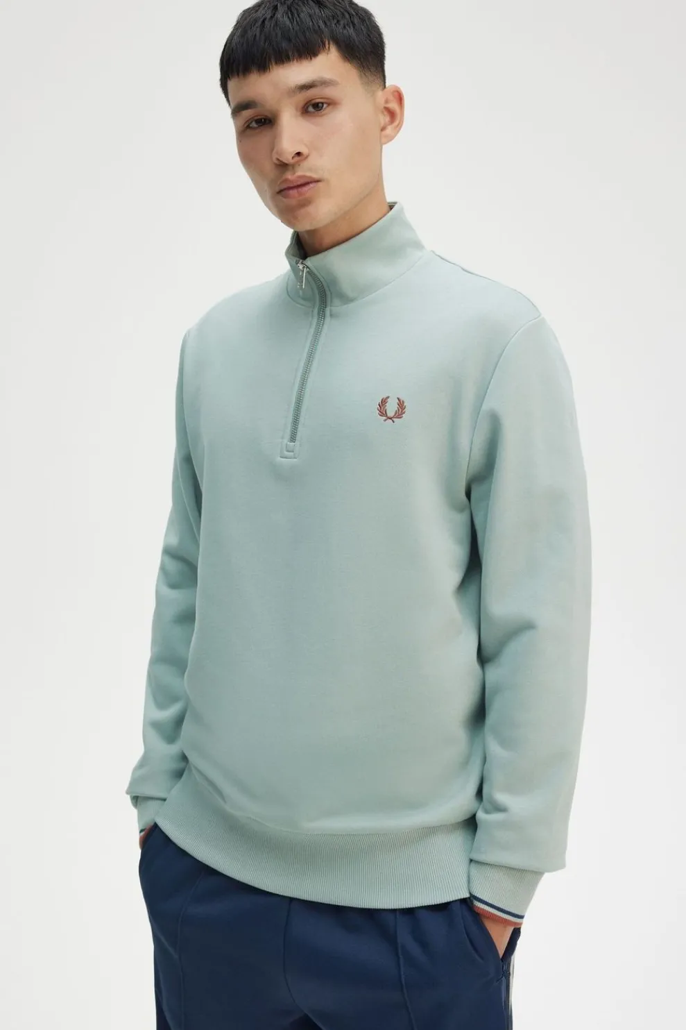 Clearance Fred Perry Trui Half Zip Silver Blue