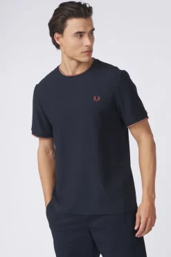 Discount Fred Perry T-Shirt Crepe Pique Ink Blue