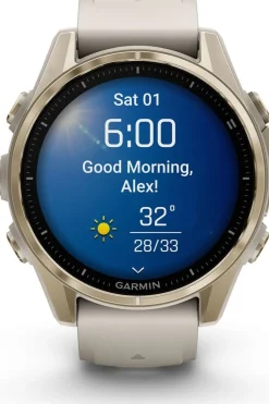 Hot Garmin Sporthorloge Fenix 8 43mm, Amoled Saffier Goud/Grijs, Titanium