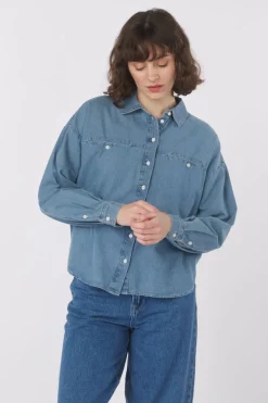 New Ichi Hemd Archer Medium Blue Stone Washed