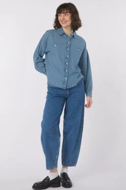 New Ichi Hemd Archer Medium Blue Stone Washed