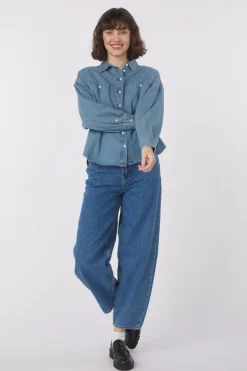 New Ichi Hemd Archer Medium Blue Stone Washed