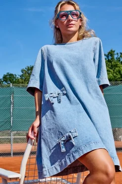 New Kids Only Jurk Gigi Bow A-Shape Cro Light Blue Denim