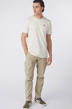 Discount Lyle & Scott T-Shirt Linen Blend Breton Stripe Legacy Plaza Taupe