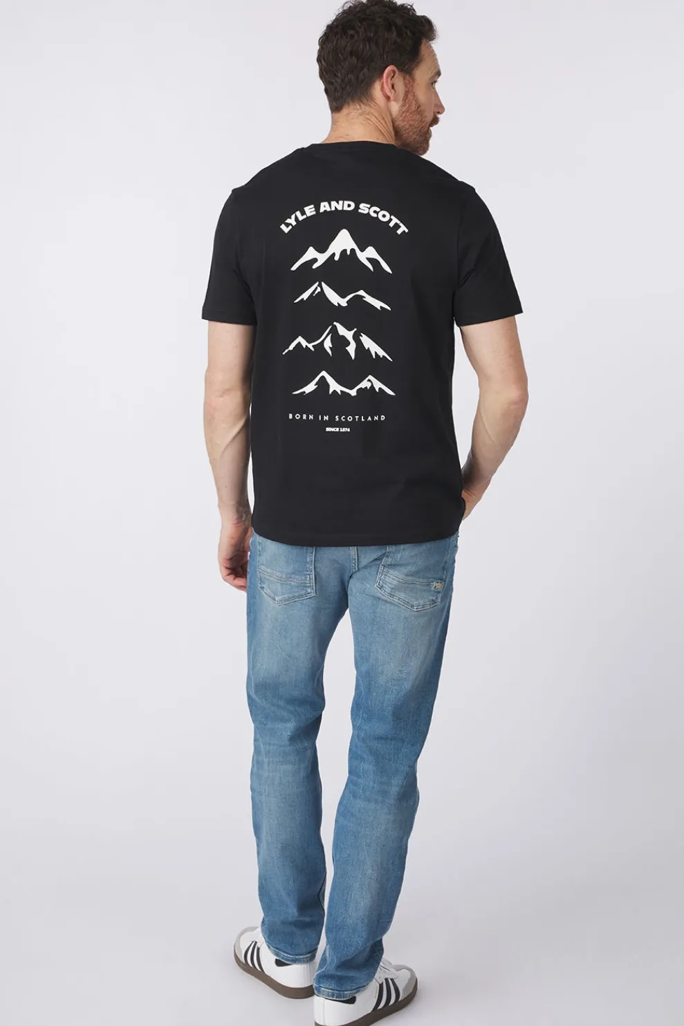 New Lyle & Scott T-Shirt Mountain Borders Graphic Graphics Denim Shade Fresh