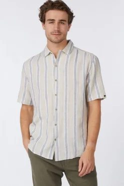 Clearance No Excess Hemd Shirt Dobby Vertical Stripe With Linen