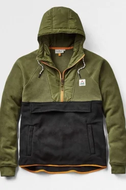 Outlet Passenger Clothing ltd Fleece Woodland Hooded 1/2 Zip Recycled Polar True Black / Khaki
