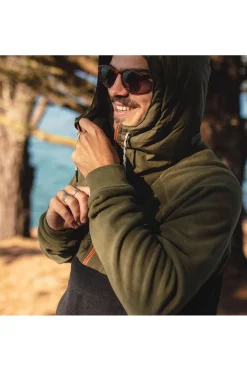 Outlet Passenger Clothing ltd Fleece Woodland Hooded 1/2 Zip Recycled Polar True Black / Khaki