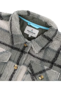 Discount Passenger Clothing ltd Fleece Cloudy Recycled Sherpa Longline Fleece Shirt Pistachio Check