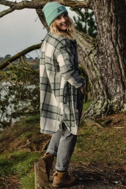 Discount Passenger Clothing ltd Fleece Cloudy Recycled Sherpa Longline Fleece Shirt Pistachio Check