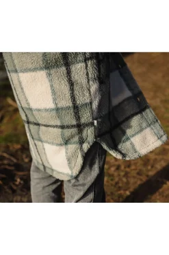 Discount Passenger Clothing ltd Fleece Cloudy Recycled Sherpa Longline Fleece Shirt Pistachio Check