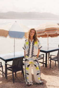 New Pom Amsterdam Broek Artisan Lime White