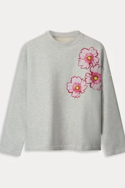 Sale Pom Amsterdam Trui Floral Grey Melange Denim Blue