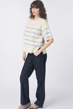 Outlet Selected Jeans Wide Vela Hw Jeans Birch Stripes Cornflower Blue