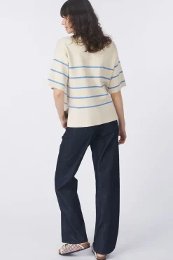 Outlet Selected Jeans Wide Vela Hw Jeans Birch Stripes Cornflower Blue