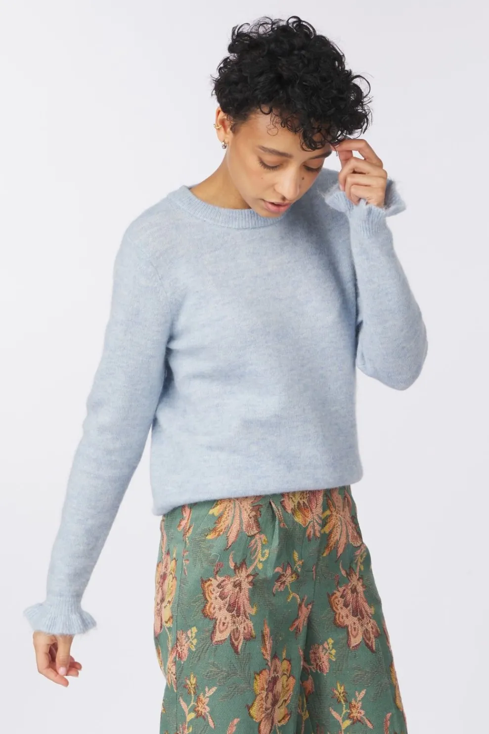 Sale Selected Trui Lulu Ls Frill Cuff Cashmere Blue