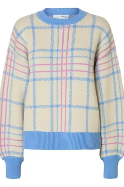 New Selected Trui Tilde Check Ls Ex Ecru