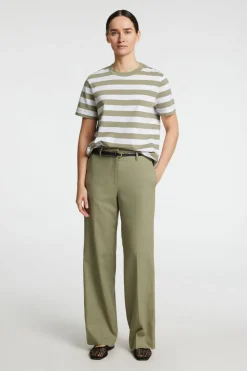 New Selected T-Shirt Essential Stripedoxy Vetiver Stripes Bright White