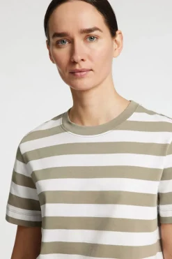 New Selected T-Shirt Essential Stripedoxy Vetiver Stripes Bright White