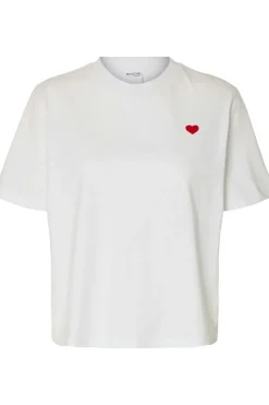 Outlet Selected T-Shirt Fella Bright White Heart Emb