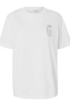 Online Selected T-Shirt Relax Colwoman Printed Snow Light Grey Denim