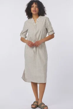 Discount Soaked in Luxury Jurk Slanvitte Zaya Beige With Black Stripe