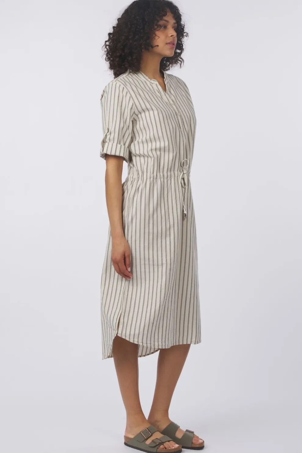 Discount Soaked in Luxury Jurk Slanvitte Zaya Beige With Black Stripe