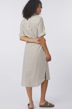 Discount Soaked in Luxury Jurk Slanvitte Zaya Beige With Black Stripe