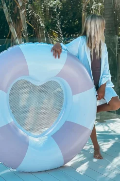 Outlet Sunnylife Speelgoed Luxe Tube Pool Ring Stole My Heart Pink Stripe white/light pink