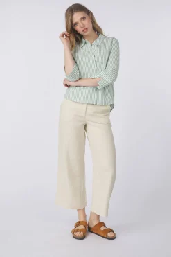 New Tom Tailor Broek Culotte Linen Pants Mid Green/Stripes