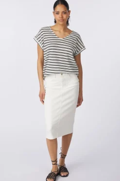 Outlet Tom Tailor Rok Skirt Denim White Offwhite Navy Structure