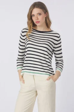 Outlet Tom Tailor Trui Knit Striped Boatneck Champagne