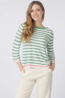Sale Tom Tailor Trui Knit Striped Boatneck Champagne