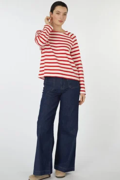 Online Tom Tailor Trui Striped Boxy T-Shirt With Buttons White Red Stripe
