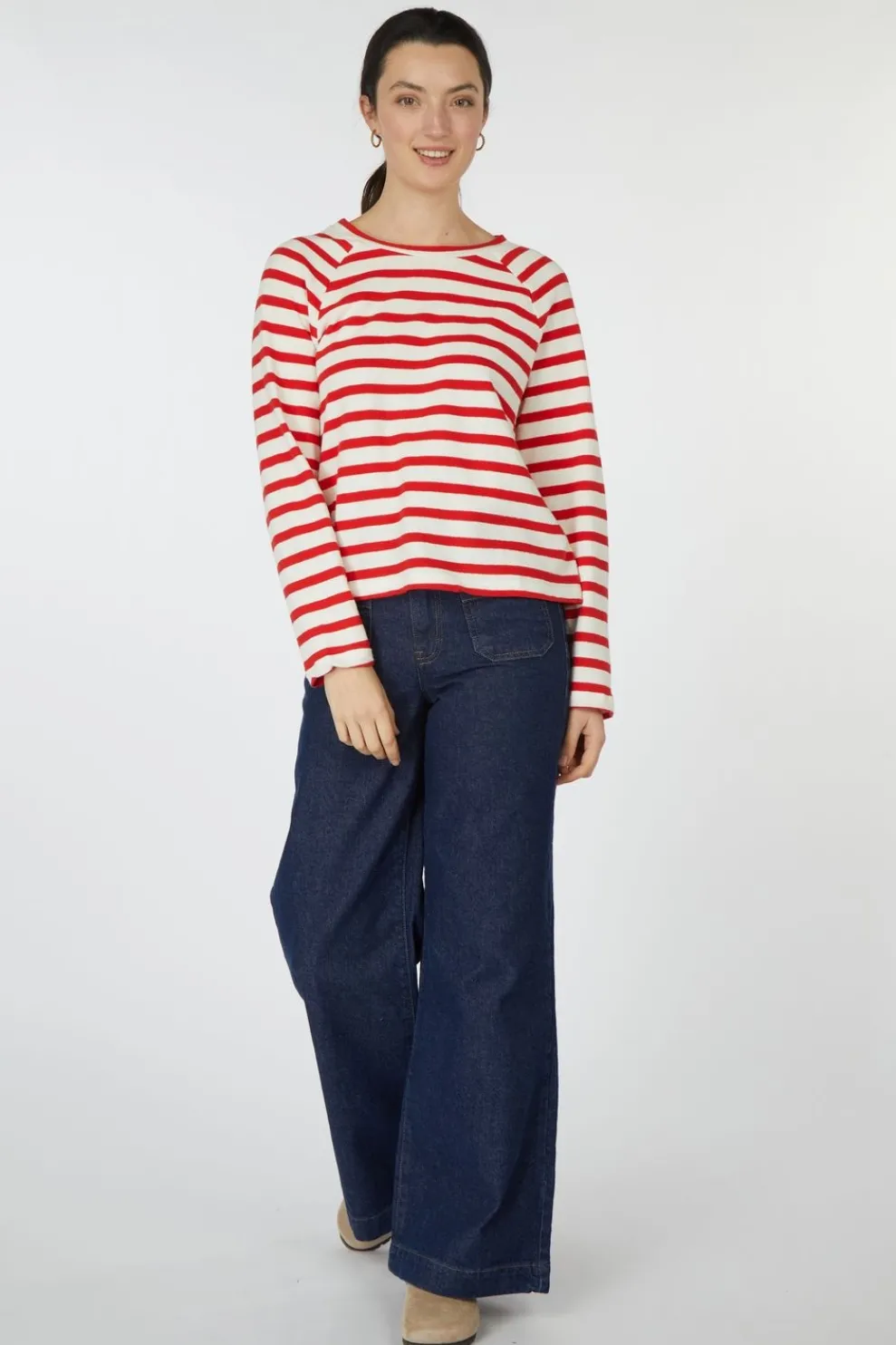 Online Tom Tailor Trui Striped Boxy T-Shirt With Buttons White Red Stripe