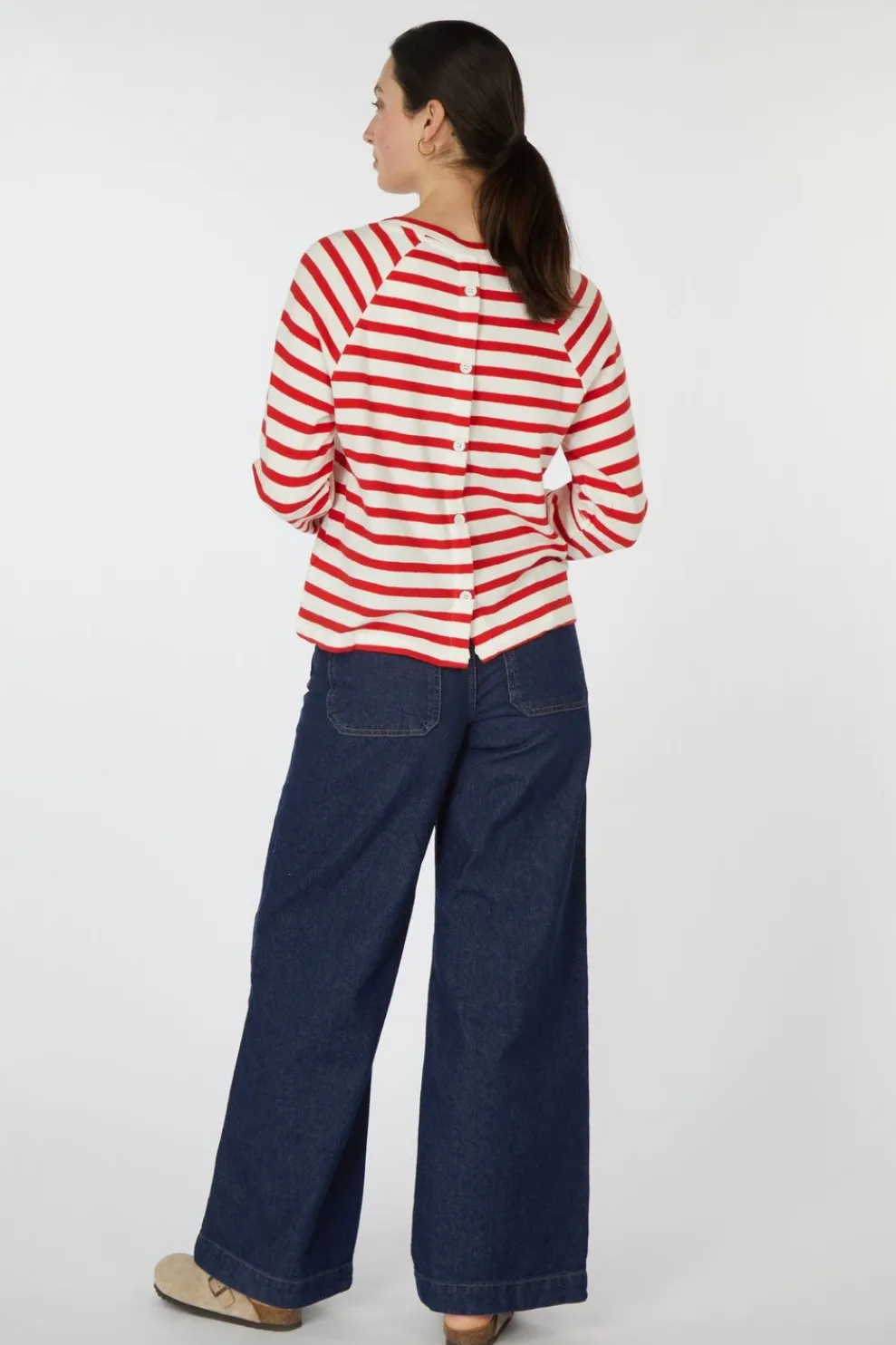 Online Tom Tailor Trui Striped Boxy T-Shirt With Buttons White Red Stripe