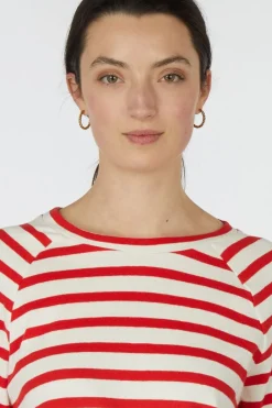 Online Tom Tailor Trui Striped Boxy T-Shirt With Buttons White Red Stripe