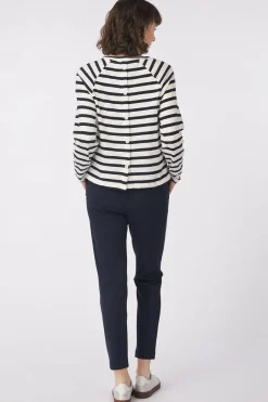 New Tom Tailor Trui Striped Boxy T-Shirt With Buttons Dark Blue Denim
