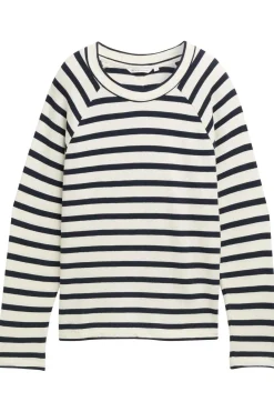 New Tom Tailor Trui Striped Boxy T-Shirt With Buttons Dark Blue Denim