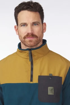Discount Topo Designs Fleece Vista 1/4 Zip Pond Blue / Dark Khaki