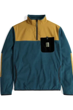 Discount Topo Designs Fleece Vista 1/4 Zip Pond Blue / Dark Khaki