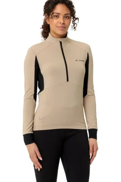 Outlet Vaude T-Shirt Women'S Kuro Halfzip Ls Tricot Beige