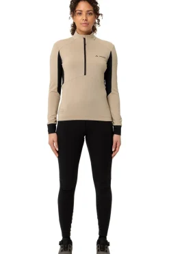 Outlet Vaude T-Shirt Women'S Kuro Halfzip Ls Tricot Beige