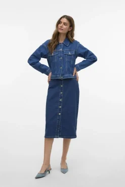 Discount Vero Moda Rok Natty Button Mix Dark Blue Denim