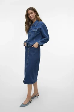 Discount Vero Moda Rok Natty Button Mix Dark Blue Denim
