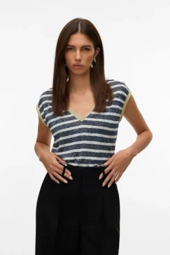 Best Vero Moda T-Shirt Baldo Stripe Off White/Navy Blue